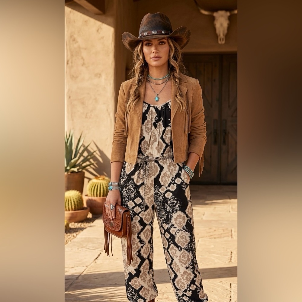 Lovestitch Boho Snake Print Midi Dress in Black & Cream size small - Picture 2 of 16